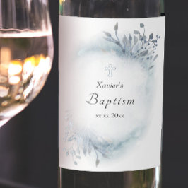 Etiqueta Para Botella De Vino Baptismo polvoriento color de agua azul verdor