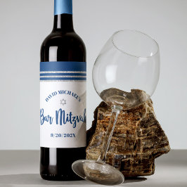 Etiqueta Para Botella De Vino Bar Mitzvah Moderno Azul Marino Talit Plateado Esc