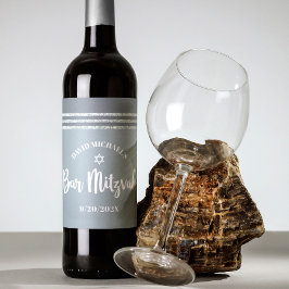 Etiqueta Para Botella De Vino Bar Mitzvah Plata Gris Tallit Letra Negrita Modern