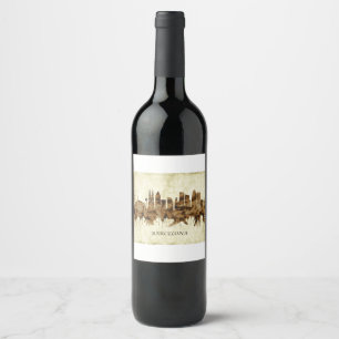 Etiqueta Para Botella De Vino Barcelona España Cityscape