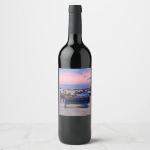 Etiqueta Para Botella De Vino Barcos tradicionales malteses en Marsaxlokk