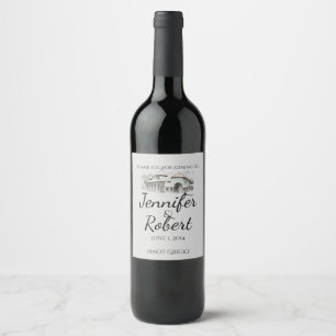 Etiqueta Para Botella De Vino Barn Sketch Country Wedding Wine Label