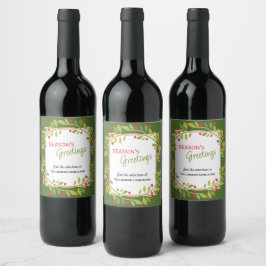 Etiqueta Para Botella De Vino Bayas rojas personalizadas de acebo verde Foliage 