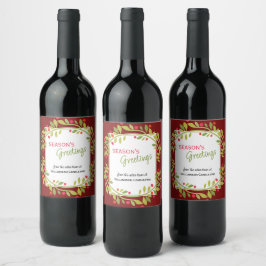 Etiqueta Para Botella De Vino Bayas rojas personalizadas de acebo verde follaje 