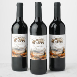 Etiqueta Para Botella De Vino Bear Adventure Fall Mountain Neutral Baby Shower