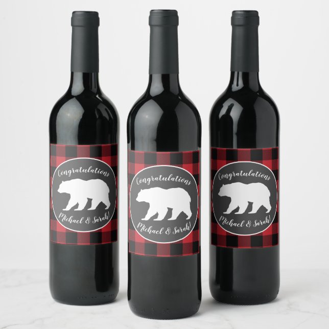 Etiqueta Para Botella De Vino Bear Baby Shower Woodland Lodge (Botellas)