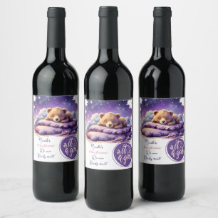 Etiqueta Para Botella De Vino Bear Bear Sleeping Purple Galaxy Chica Baby Shower