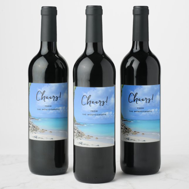 Etiqueta Para Botella De Vino Beautiful Turquoise Tropical Beach Cheers (Botellas)