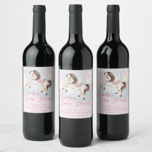 Etiqueta Para Botella De Vino Bebé de cuento de hadas Estrellas de globos rosado