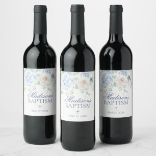 Etiqueta Para Botella De Vino Bebé floral azul en Bloom Hydrangea Baby Shower