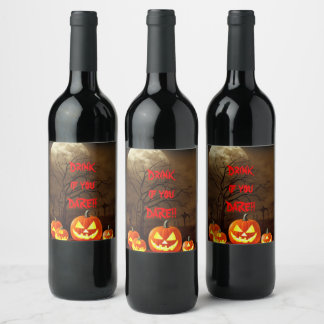 Etiqueta Para Botella De Vino Bebe si te atreves Halloween Cementerio espeluznan