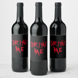 Etiqueta Para Botella De Vino Bébeme sangre roja tipografía divertida Halloween