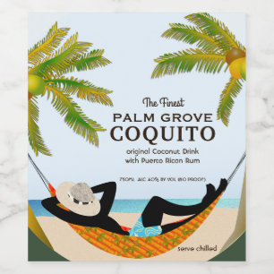 Etiqueta Para Botella De Vino Bebida Tropical de Frutas de Coco Coquito