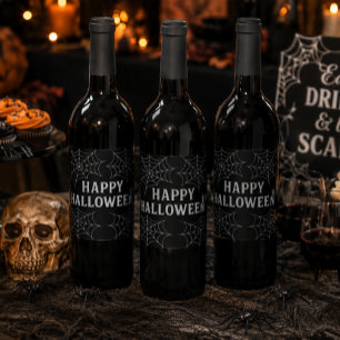 Etiqueta Para Botella De Vino Bebidas Espeluznantes Feliz Halloween Telarañas Em