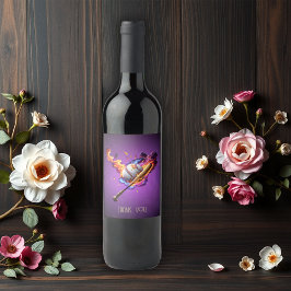 Etiqueta Para Botella De Vino Béisbol en llamas.