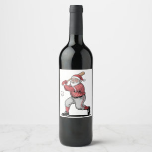 Etiqueta Para Botella De Vino Béisbol navideño en el deporte de Santa Claus