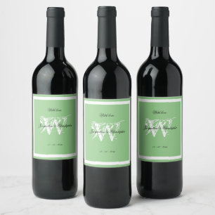 Etiqueta Para Botella De Vino Bello Monograma de Boda Moderno Chic Verde Menta S