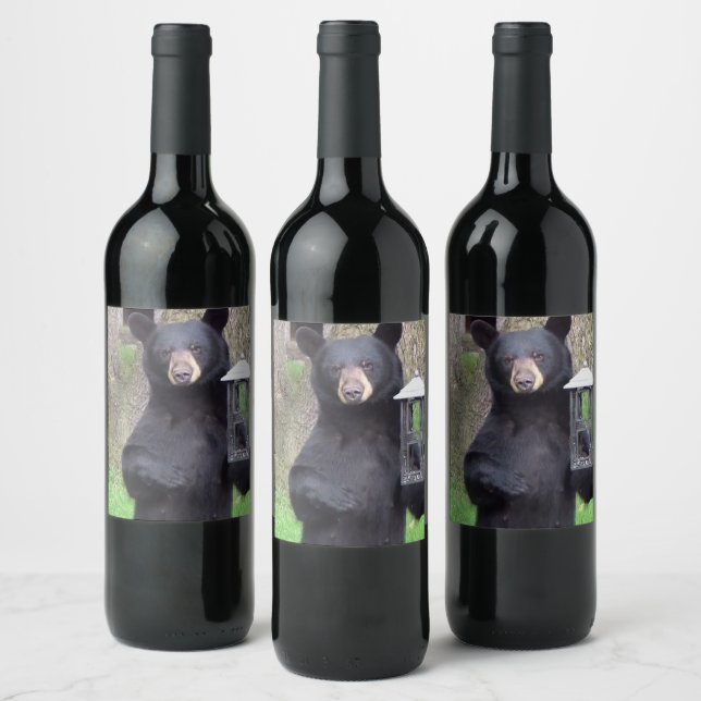 Etiqueta Para Botella De Vino Bello oso negro (Botellas)