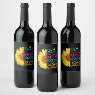 Etiqueta Para Botella De Vino Bendecida por ser llamada mamá abuela genial