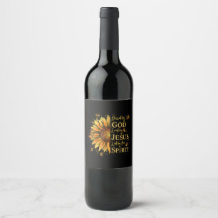 Etiqueta Para Botella De Vino Bendecido Por Dios - Amado Por Jesús, Girasol