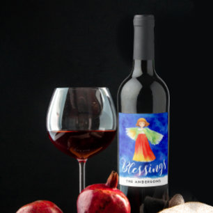 Etiqueta Para Botella De Vino Bendiciones Lindas Cielo Azul Ángel Guardián Acuar