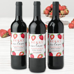 Etiqueta Para Botella De Vino Berry In Love Strawberry Bridal Shower