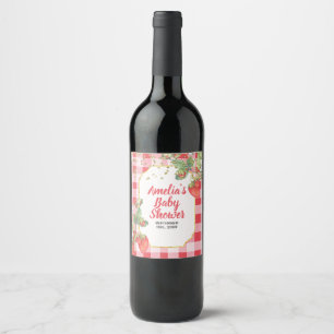 Etiqueta Para Botella De Vino Berry Sweet Watercolor Strawberry Baby Shower