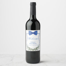 Etiqueta Para Botella De Vino Bienvenida a Baby Shower del Escudo Blue Bow Eucal