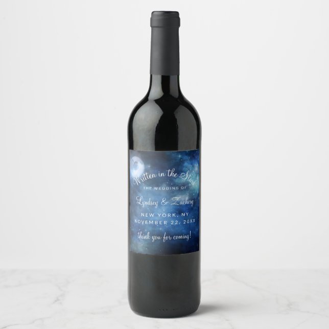 Etiqueta Para Botella De Vino Bienvenida a Boda Celestial Lunar Full Moon (Anverso)