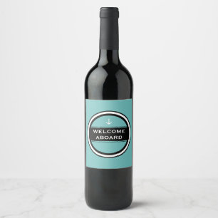 Etiqueta Para Botella De Vino Bienvenida a bordo del círculo de ancla náutica