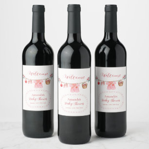 Etiqueta Para Botella De Vino Bienvenida a la fiesta de bebé Pink Girl Apple Clo