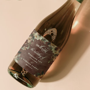 Etiqueta Para Botella De Vino Bienvenida al Boda Rustic Garnet Red Cottagecore