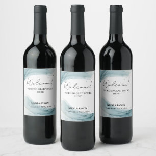 Etiqueta Para Botella De Vino Bienvenida al Boda Verde Aqua, Purpurina Azul verd