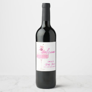 Etiqueta Para Botella De Vino Bienvenida Baby Shower de Pink Cherry Champagne Br