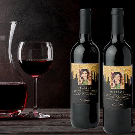 Etiqueta Para Botella De Vino Bienvenida de oro para la fiesta de cumpleaños fot