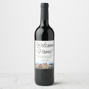 Etiqueta Para Botella De Vino Bienvenida Regalo de cierre de casa inmobiliario