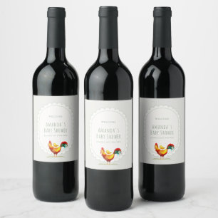 Etiqueta Para Botella De Vino Bienvenida Sage Cottagecore Gallo Pollito Baby Sho