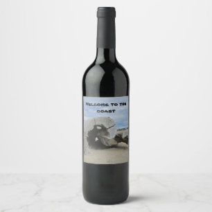 Etiqueta Para Botella De Vino Bienvenido a la Costa Driftwood Océano Pacífico Fo