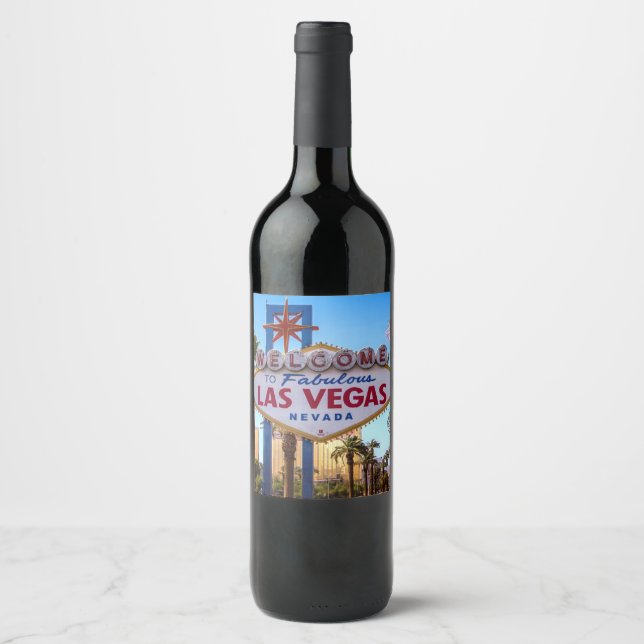 Etiqueta Para Botella De Vino Bienvenidos a Las Vegas (Anverso)