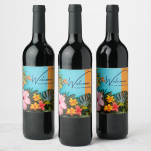 Etiqueta Para Botella De Vino Bienvenidos a nuestra Casa de Retiro con Tema Trop