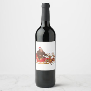Etiqueta Para Botella De Vino Bigfoot montando un trineo de Navidad a través de 
