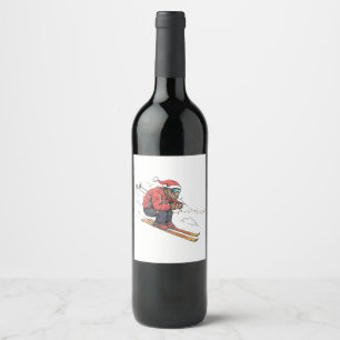 Etiqueta Para Botella De Vino Bigfoot Sasquatch Esquí Navidad Hielo Esquí