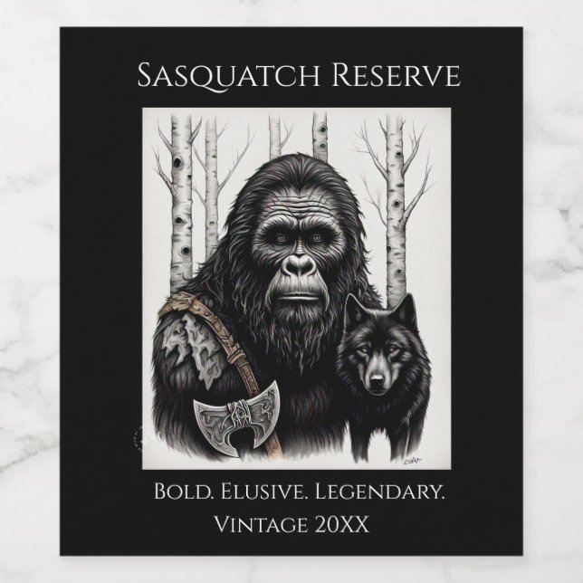 Etiqueta Para Botella De Vino Bigfoot y Wolf (Etiqueta única)