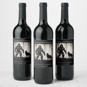 Etiqueta Para Botella De Vino Bigfoot y Wolf