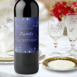 Etiqueta Para Botella De Vino Birthday navy blue glitter dust monogram<br><div class="desc">For a girly and glamorous 21st (or any age) birthday party.  A navy blue background with elegant faux glitter dust. The blue color is uneven.  Personalize and add a date,  name and age 21.  White letters.</div>