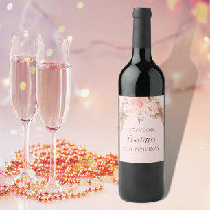 Etiqueta Para Botella De Vino Birthday party pampas grass blush rose floral name