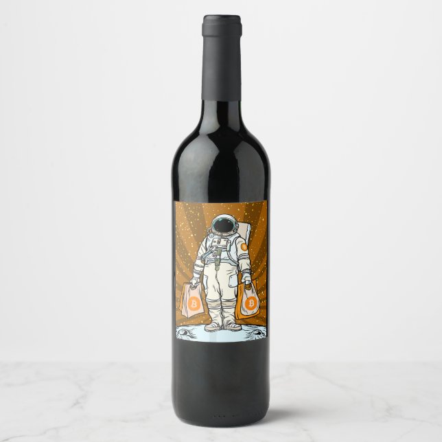 Etiqueta Para Botella De Vino BITCOIN-HODL-Cripto Astronauta (Anverso)