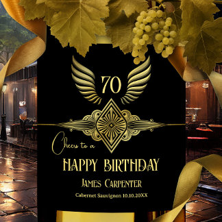 Etiqueta Para Botella De Vino Black and Gold Art Deco Feliz cumpleaños