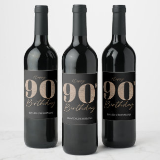 Etiqueta Para Botella De Vino Black and Gold Glitter Numeral 90th Birthday