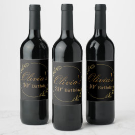 Etiqueta Para Botella De Vino Black and Gold Personalized